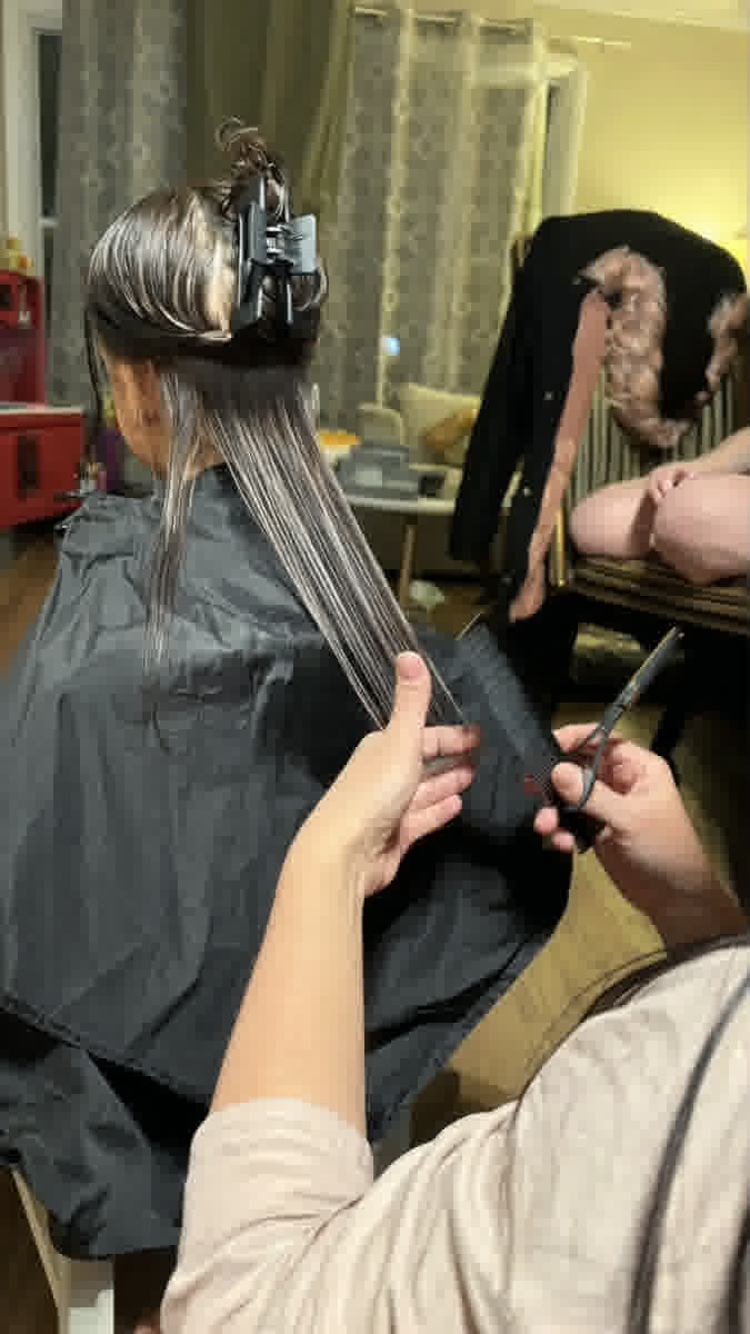Hair styling in progress